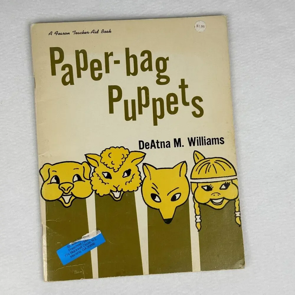 Fearon Paper-Bag Puppets DeAtna M Williams Teacher Aid Book 1966 Vintage Craft